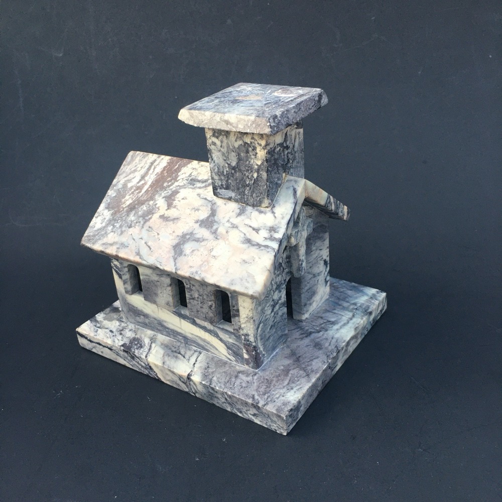 Hand-Carved marble Stone Church Figurine 5" Gray Marble